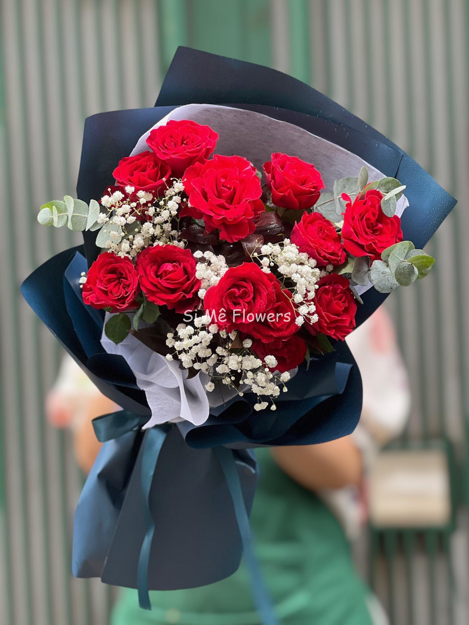 Bó Hoa Hồng Đỏ Mix Baby