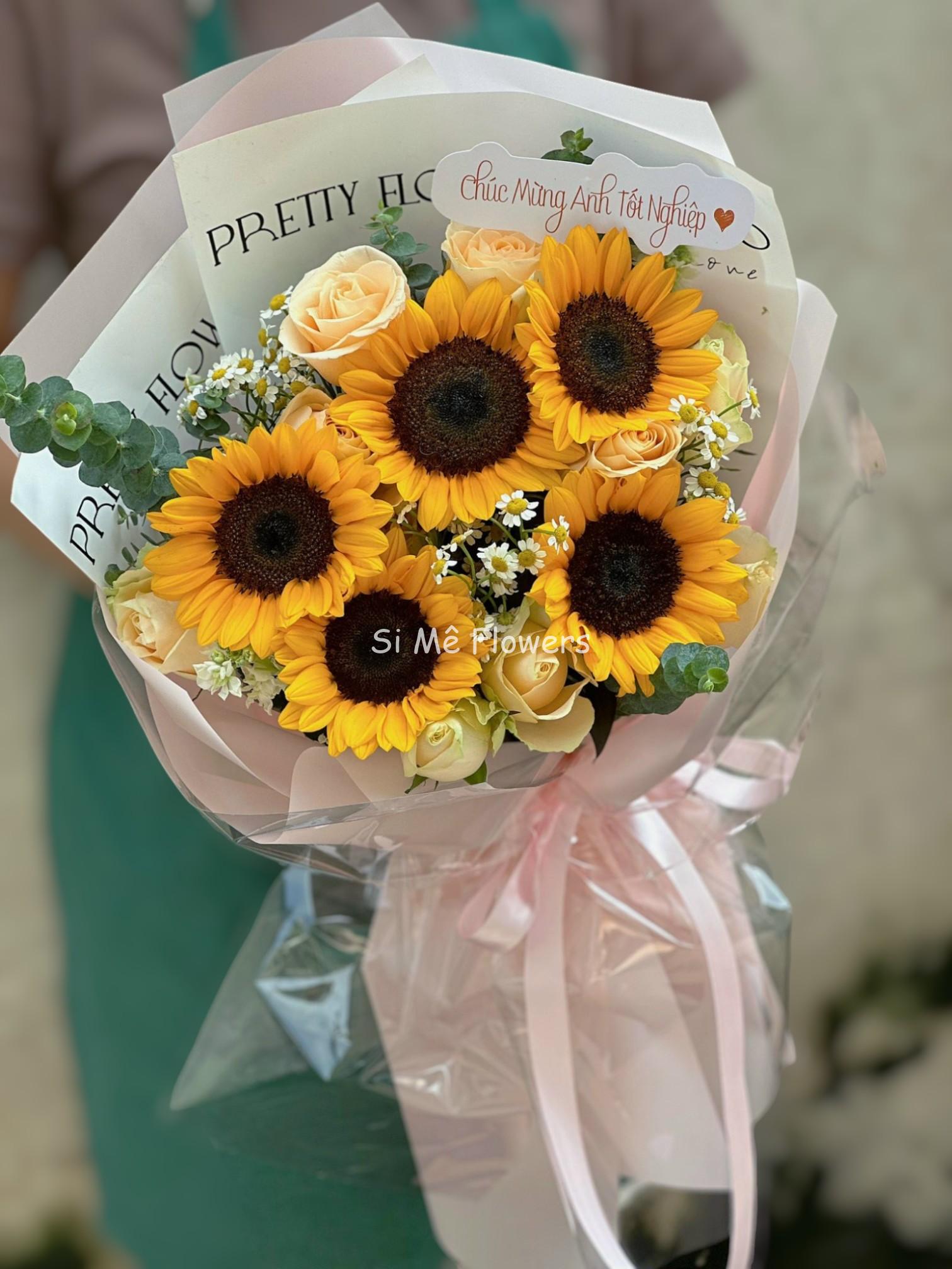 Bó Hoa Hướng Dương Mix Hoa Hồng