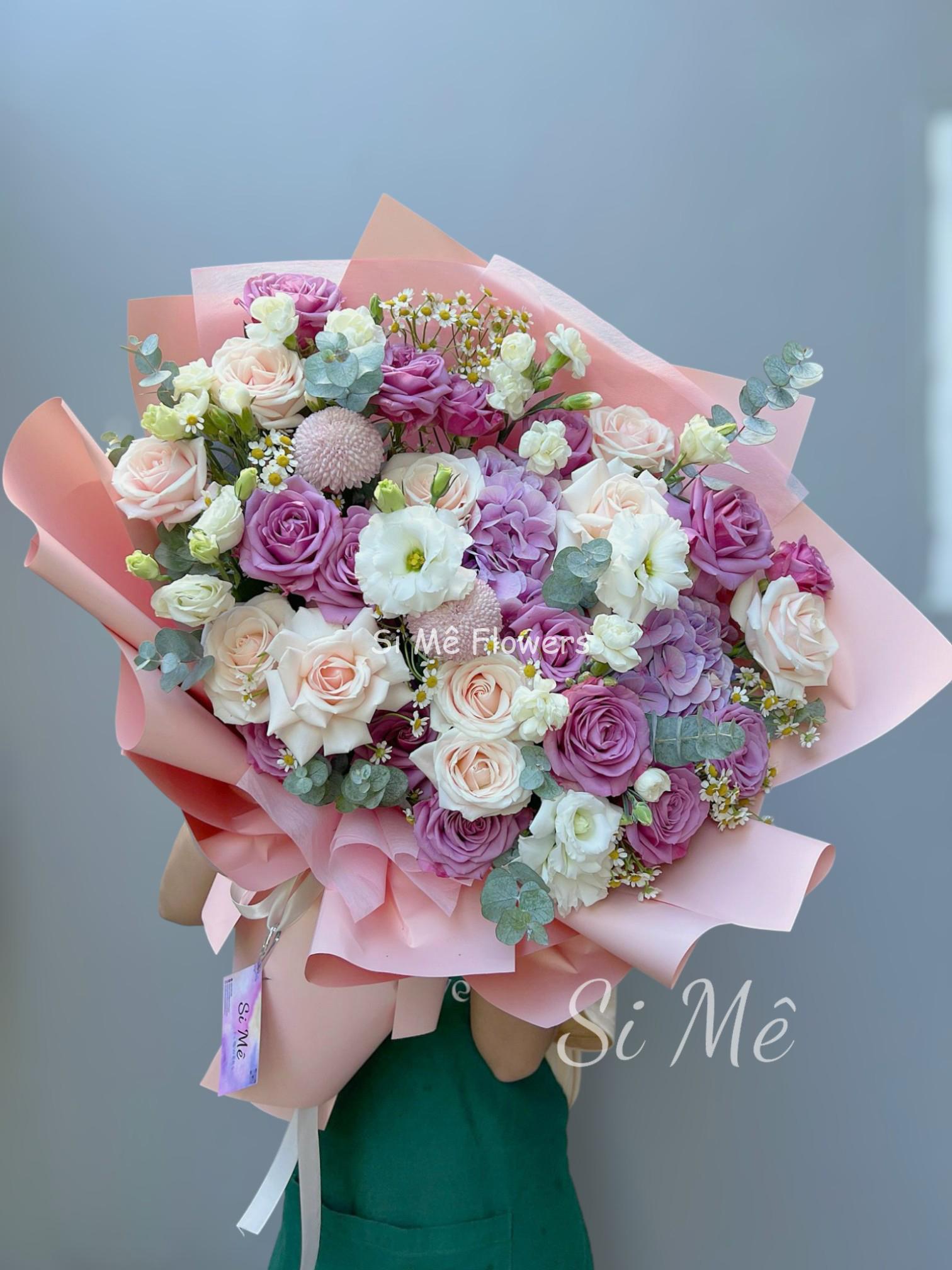 Bó Hoa Mix Tone Hồng Tím