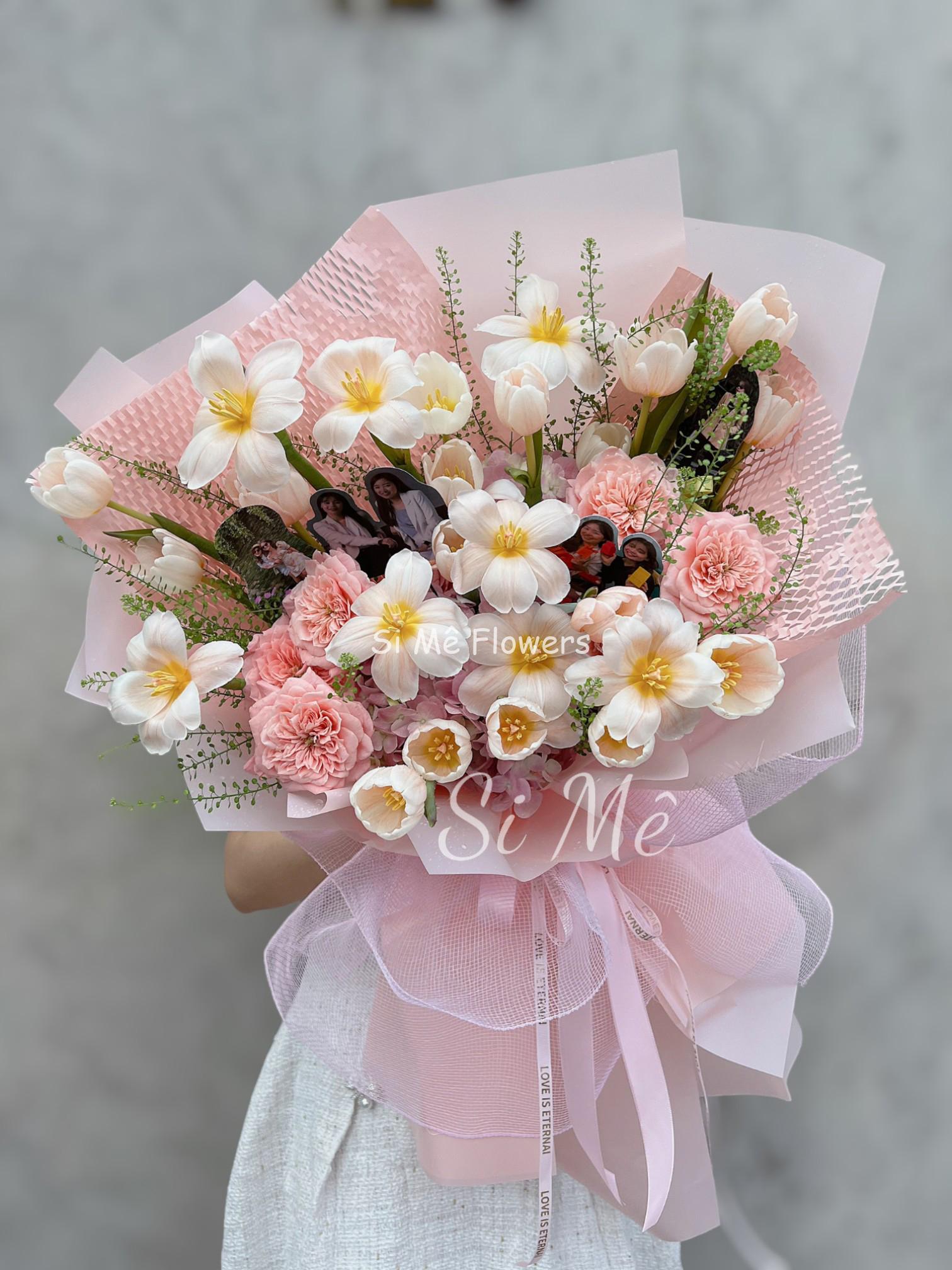 Bó Hoa Tulip Mix Hoa Hồng Tone Hồng