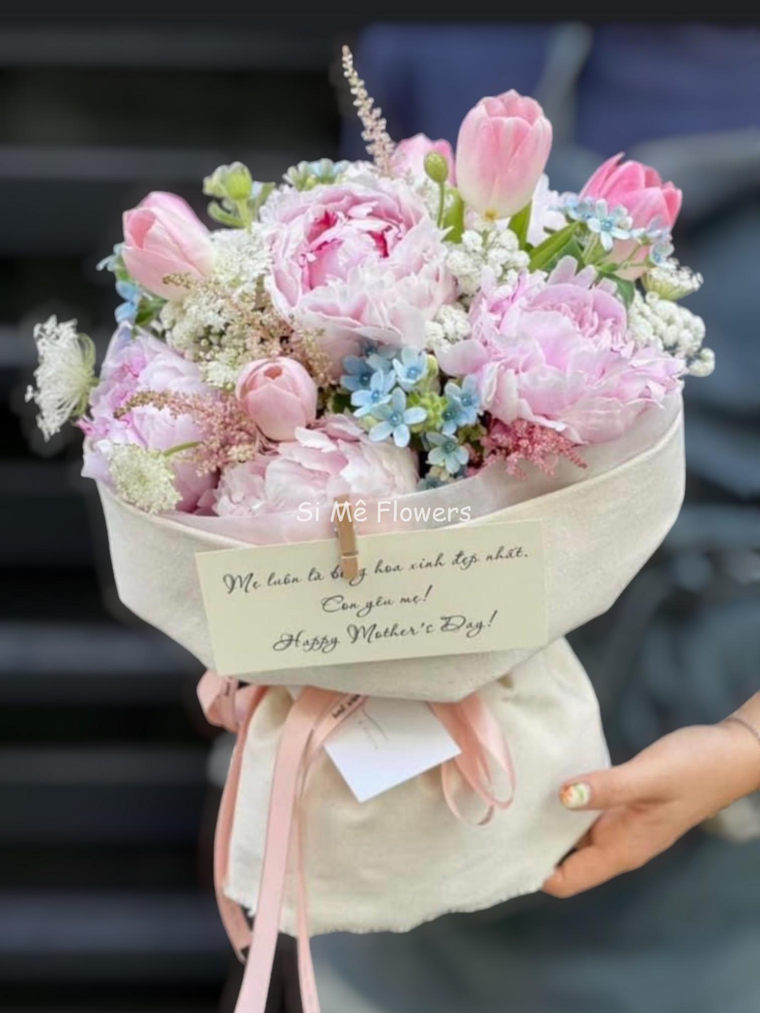 Bó Hoa Peony Mix Tulip Tone Hồng