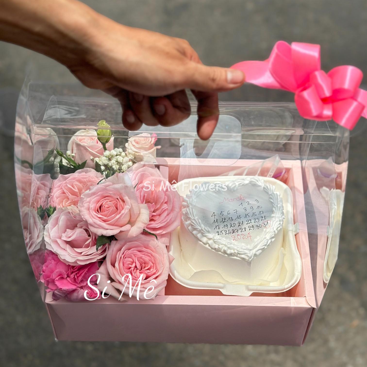 Box Hoa Bánh Kem Đốt Tone Hồng