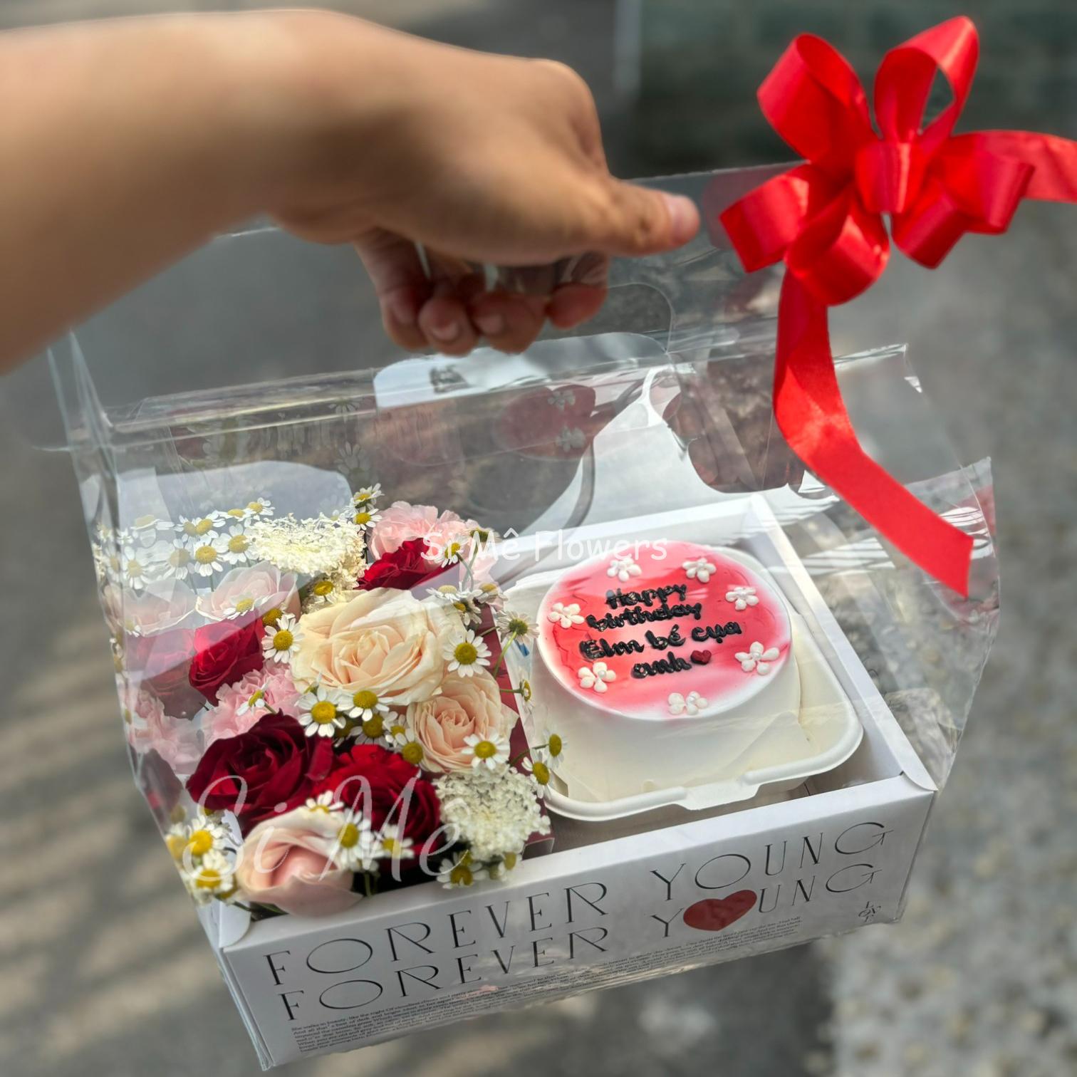 Box Hoa Bánh Kem Trơn Tone Đỏ