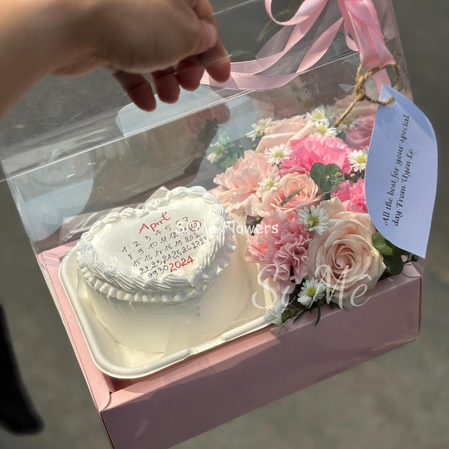 Box Hoa Bánh Kem Đốt Tone Hồng