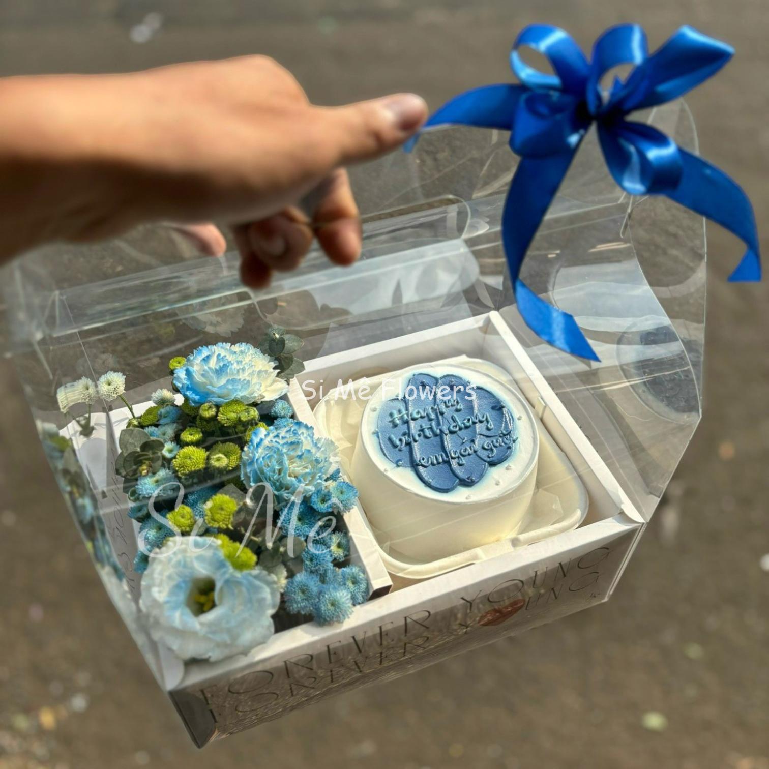 Box Hoa Bánh Kem Trơn Tone Xanh