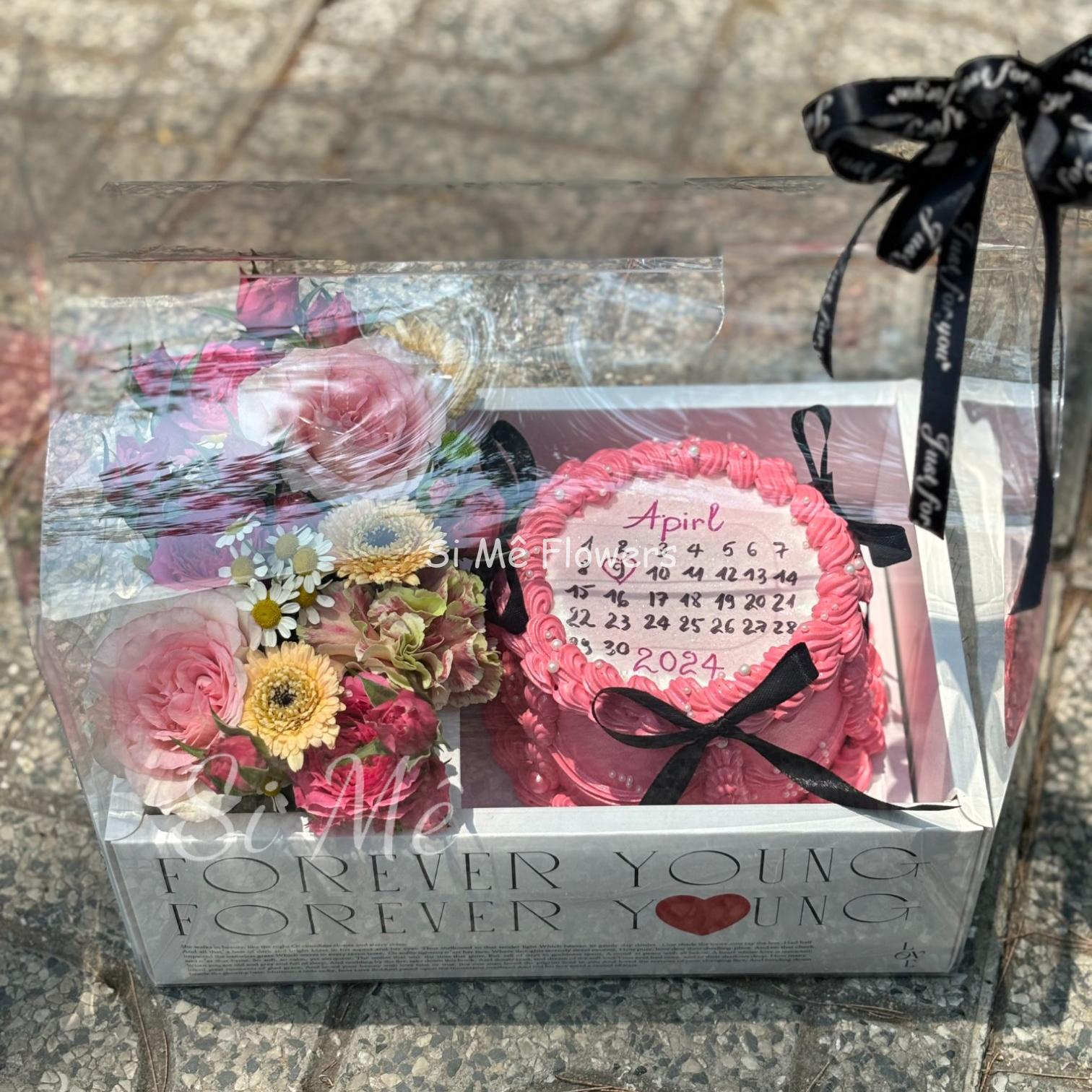 Box Hoa Bánh Kem Đốt Tone Hồng