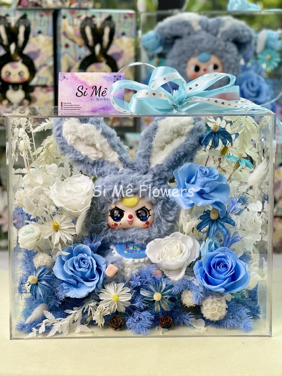 Box Hoa Khô Cao Cấp Mix Baby Three Chính Hãng Tone Xanh Dương