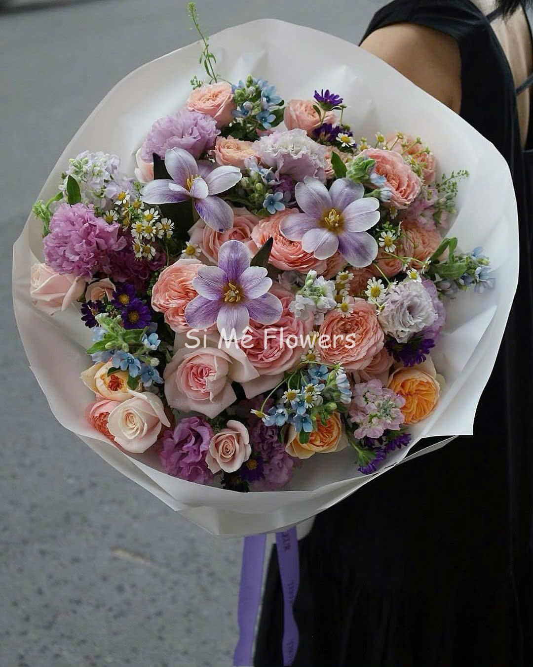 Bó Hoa Hồng Cam Tulip Tím Cát Tường – Mộng Mơ & Cá Tính