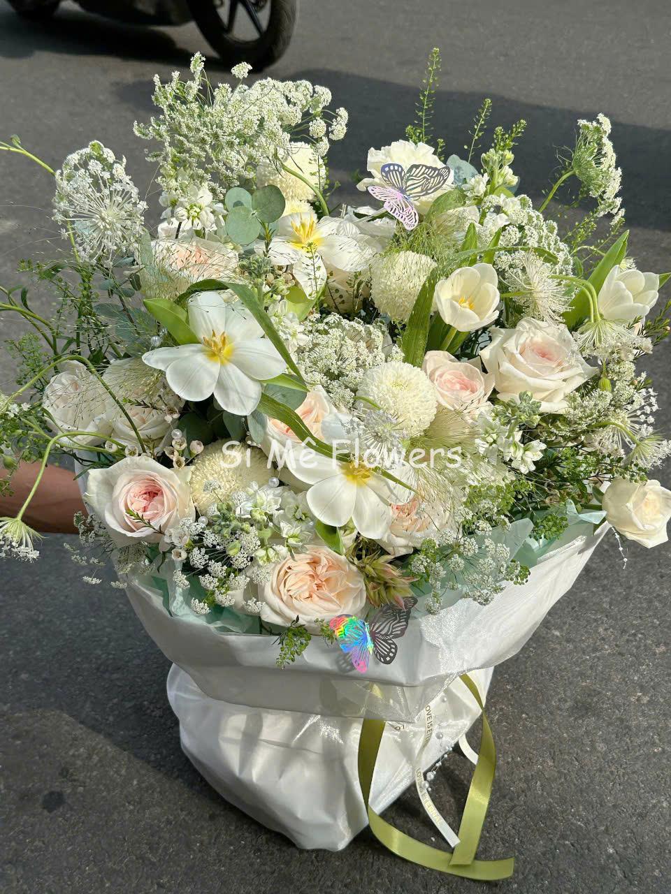 Tulip Trắng Hồng Mix Ping Pong – Thanh Khiết