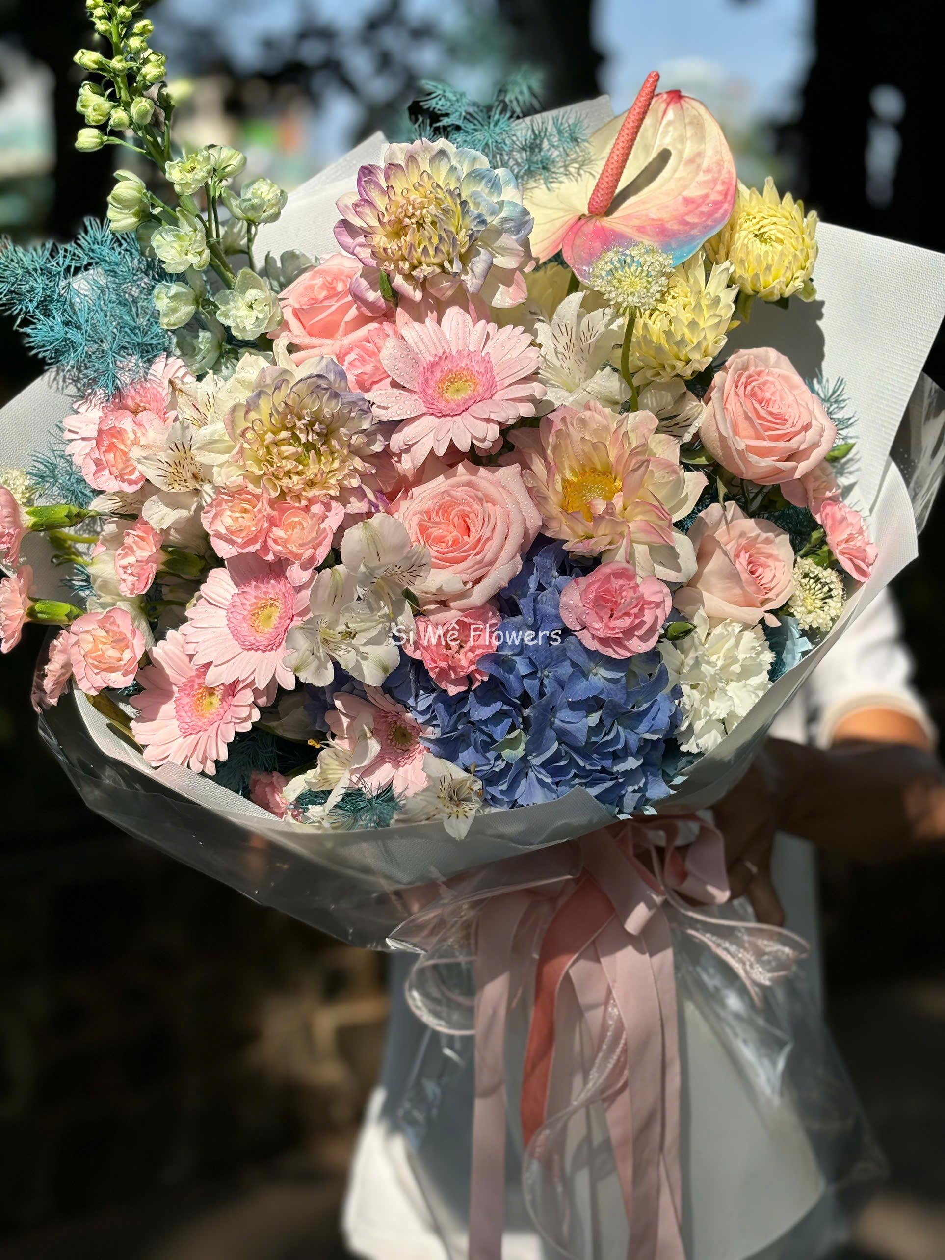 Thược Dược Mix Đồng Tiền Hồng Cẩm Tú Cầu Thược Dược Mix Đồng Tiền Hồng Cẩm Tú Cầu