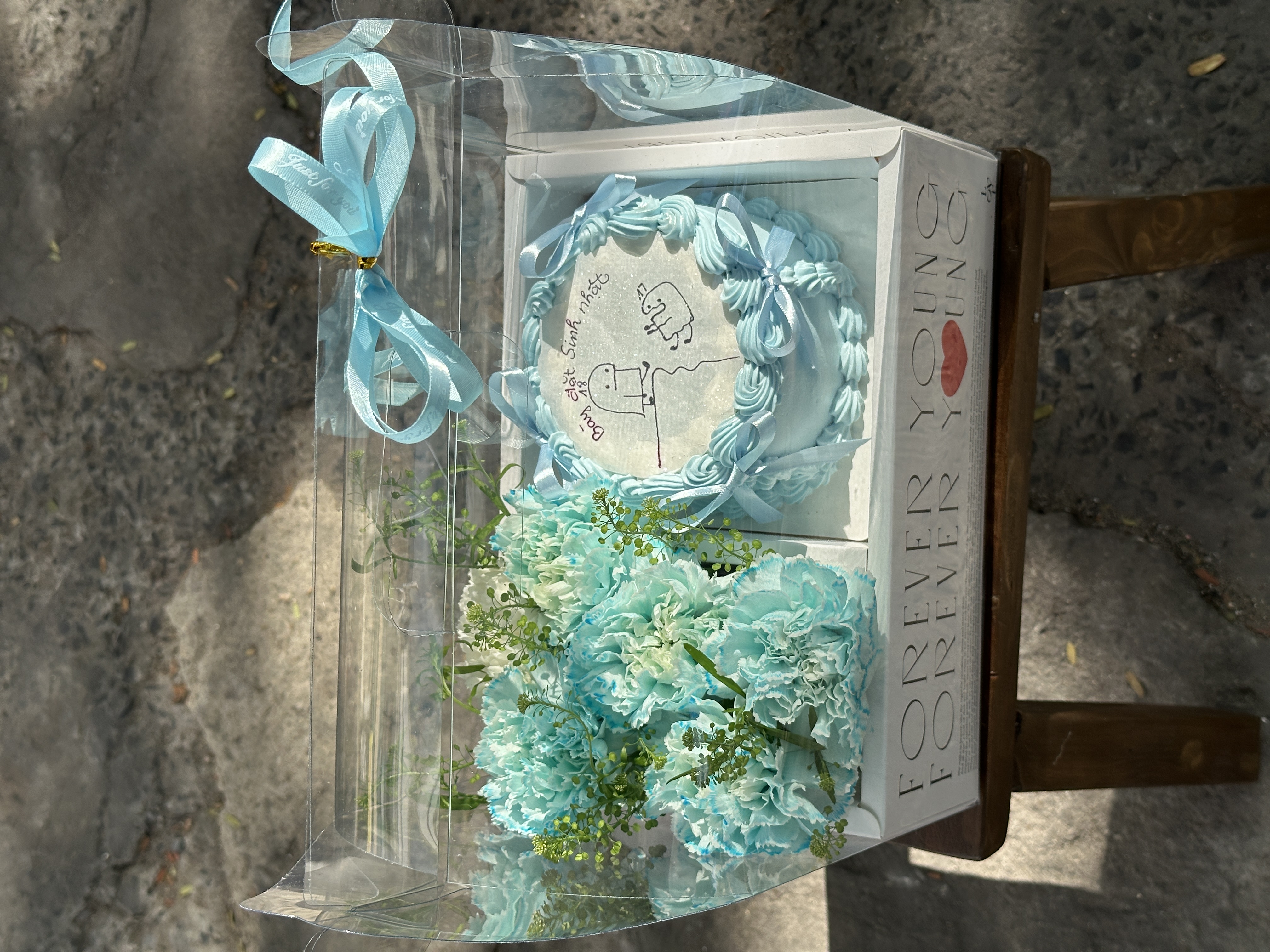 Box Bánh Kem Đốt Tone Xanh Dương Dịu Mát